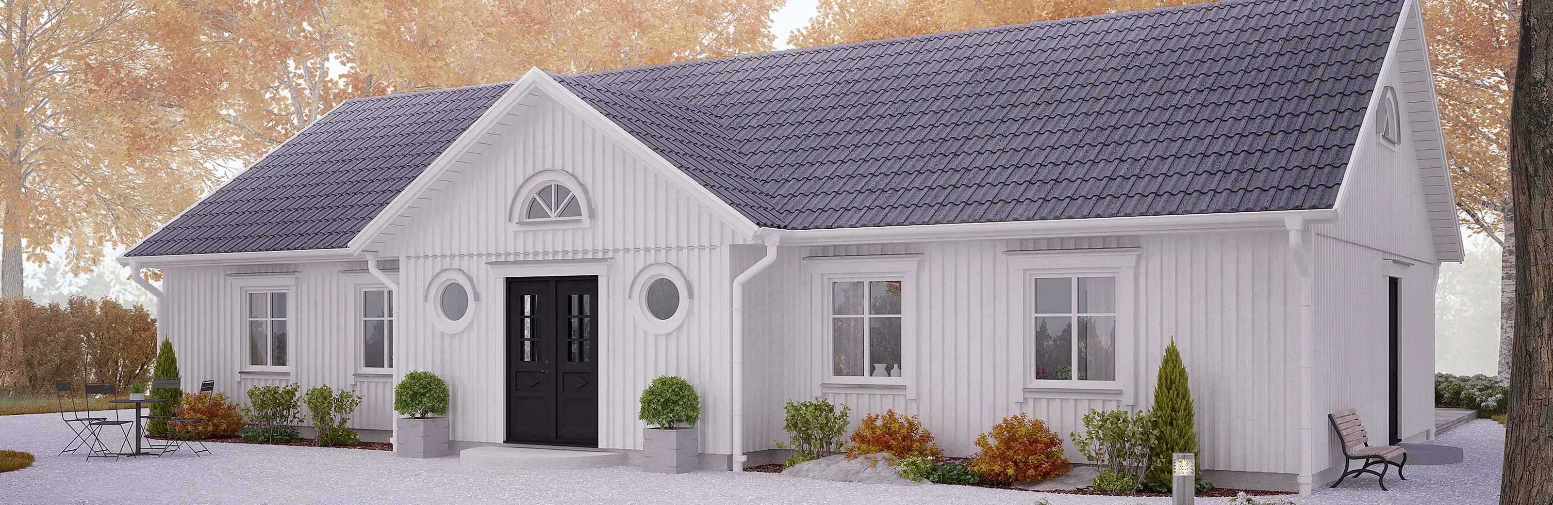 Björkåsen är ett praktiskt 1-planshus från Mjöbäcksvillan med härliga ytor.